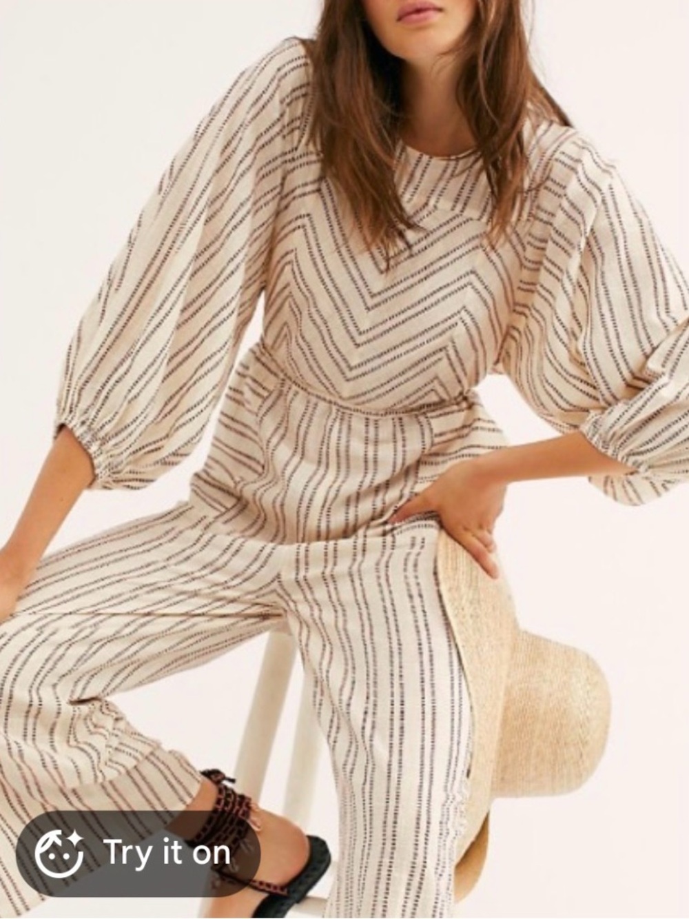 FREE PEOPLE Striped Cotton Voile Puff Sleeve KENNY JUMPSUIT - UNWORN size XS